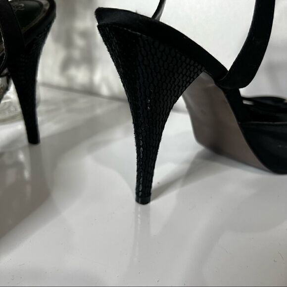 Charles by Charles David Black Satin Snakeskin Stiletto Heels Ankle Strap - Picture 4 of 14